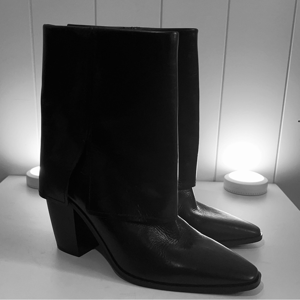 Vince Camuto NWOT Alolison Mid-Calf  heeled boots  leather size 9 Black - Picture 8 of 14